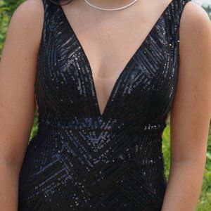 Black Beaded Sequin Prom Formal Dress - Ava Presley - Size 2
